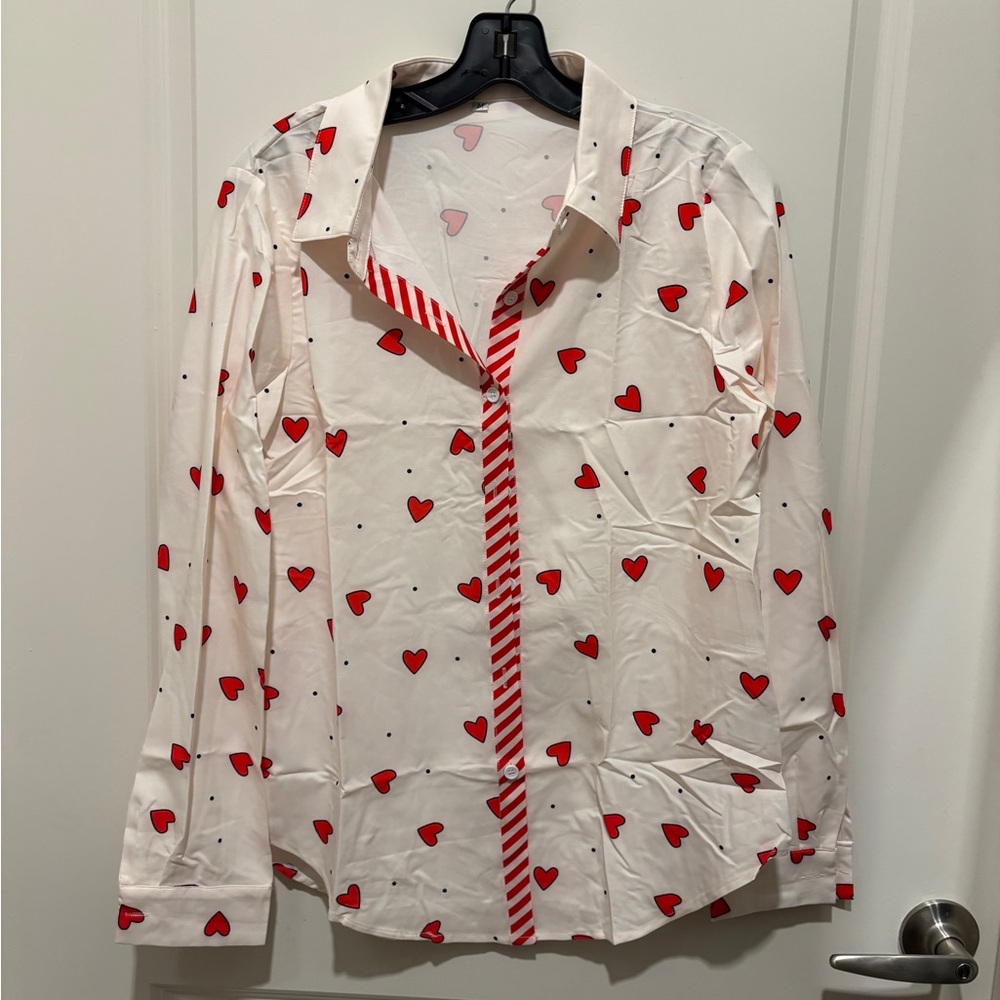 Heart Print Button-Up Shirt